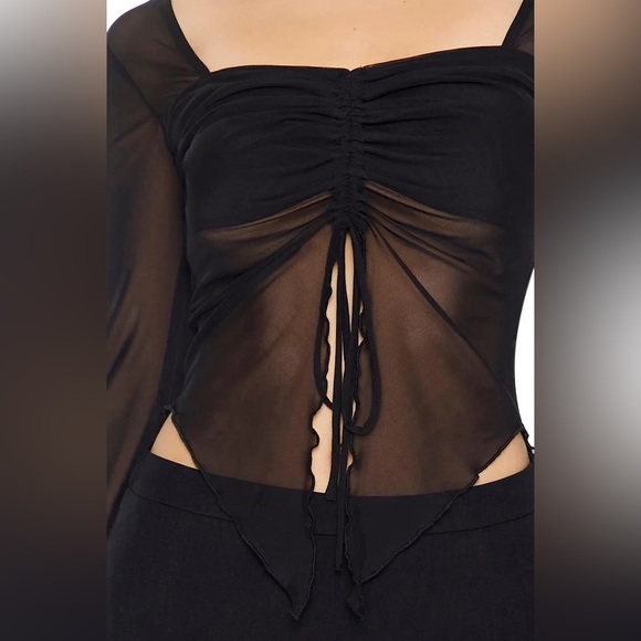 Black Sheer Ruched Top - Picture 2 of 4